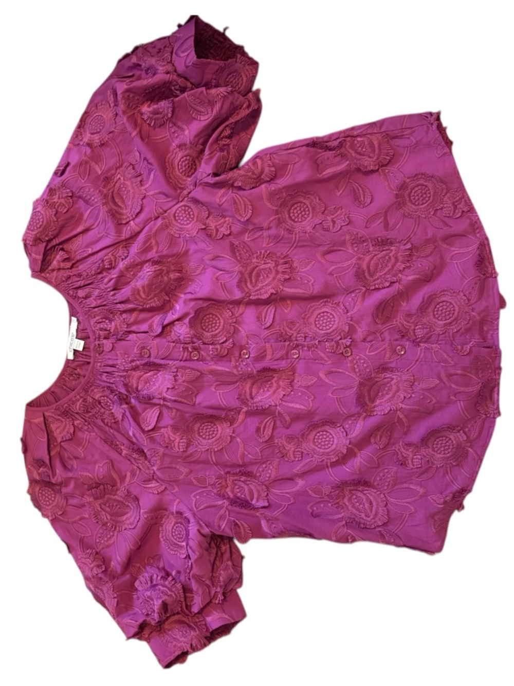 💖Nwot Chico’s Magenta Embroidered Peasant Puff Sleeve Top – Boho Statement Top 💖 - Picture 5 of 14